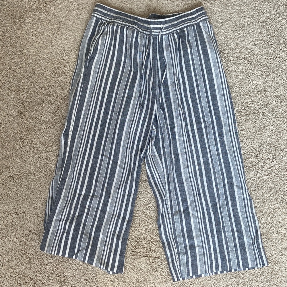 Banana Republic Striped Wide Leg Crop Linen Pants